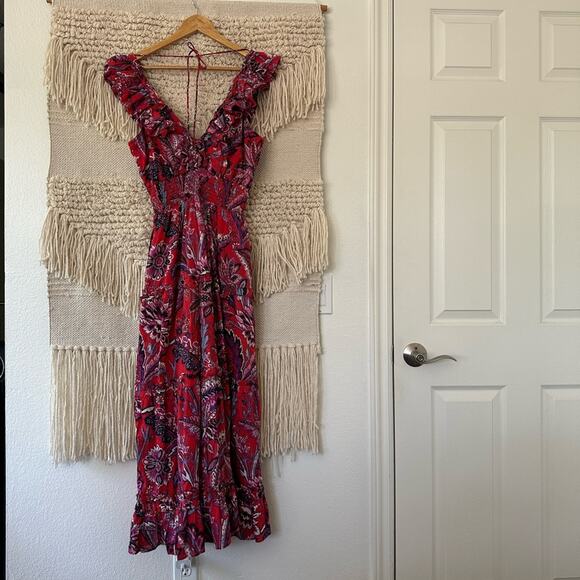 Caroline Constas Paisley Smocked Ruffle Midi Dress - Picture 8 of 8
